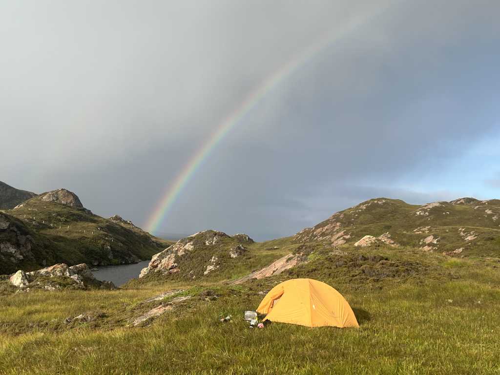 A rainbow over the camp on Priest Island first thing in the morning
